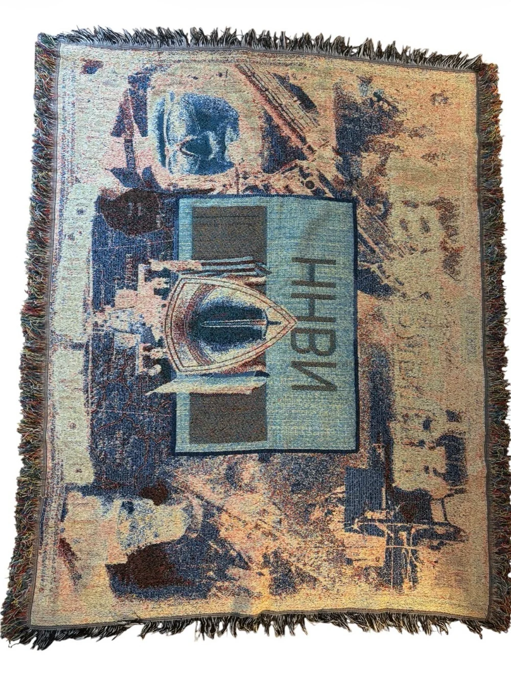 Vintage USAREUR HHBN Military Woven Tapestry Throw Blanket Americana Cabincore